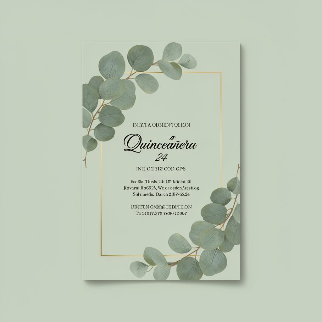Invitación Botanical con hojas de eucalipto